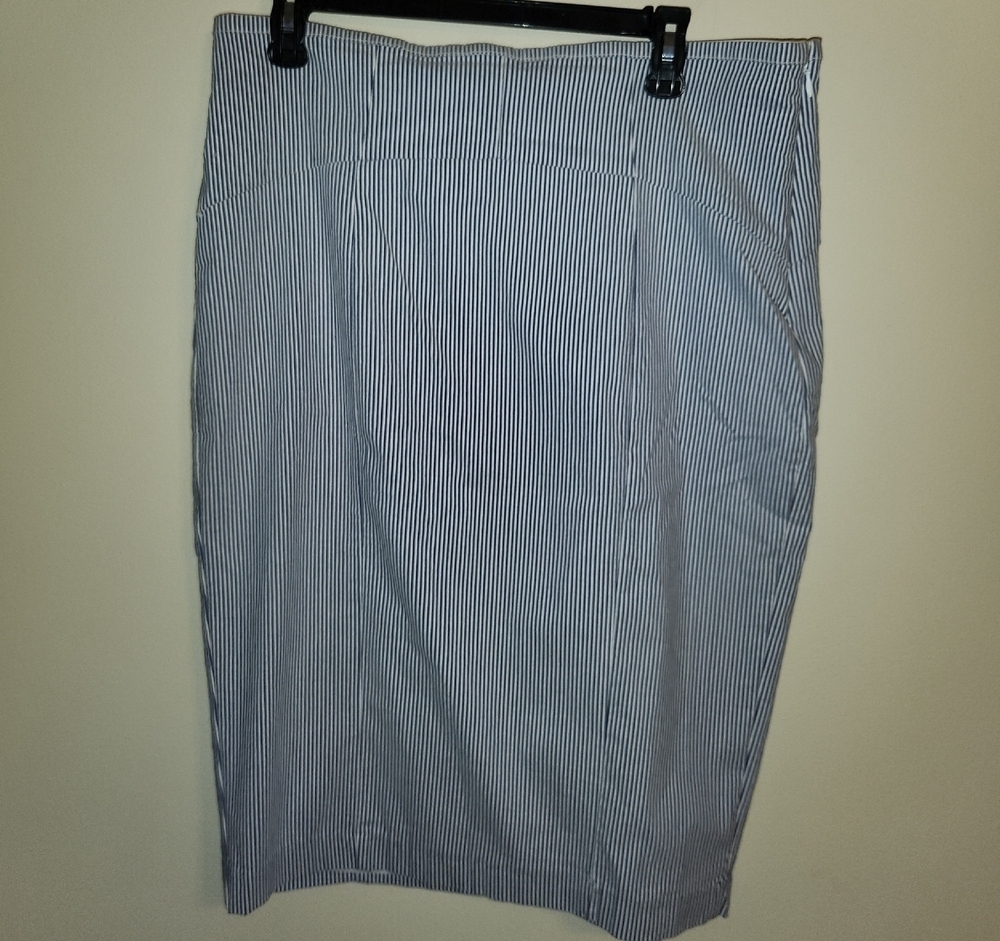 7th Ave Design Studio By NEW YORK & CO Elegant Blue Pinstripe Midi Skirt